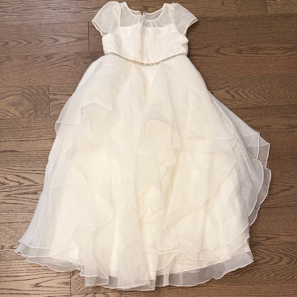 Elegant White Kids Dress with Belt